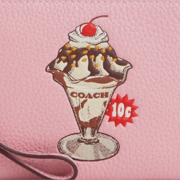 NWT COACH Corner Zip Wristlet In Signature Canvas With ice cream print - Picture 3 of 7